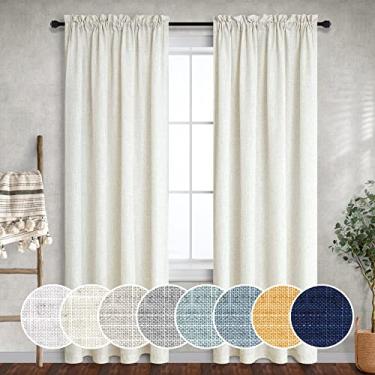 Imagem de Cortinas de linho natural 203 cm de comprimento, 2 painéis, bolso para varão, cor marfim, cor boho, semitransparente, algodão, filtragem, privacidade, neutro, rústico, quinta, quarto, cortinas para