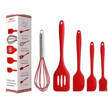 Imagem de Kit 5 Utensílios De Silicone Cozinha Colher Espátulas Escova Resistent