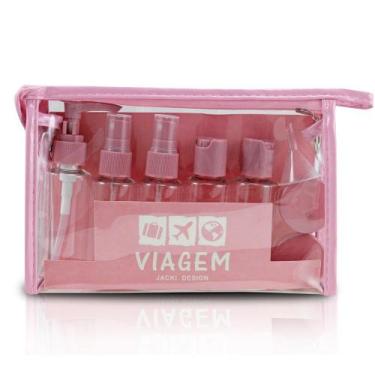 Imagem de Kit de Frascos Viagem Bolsa Pástico Transparente Shampoo Sabonetes Álc