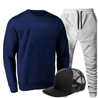 Imagem de Kit Conjunto Moletom + Boné Masculino Casual Conforto - Polo Blu, P, M