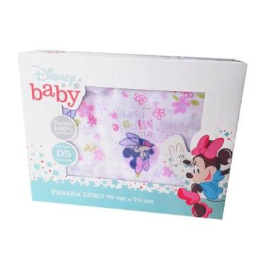 Imagem de Fralda De Pano Para Bebê Disney 70x70cm - Caixa Com 5, Minnie