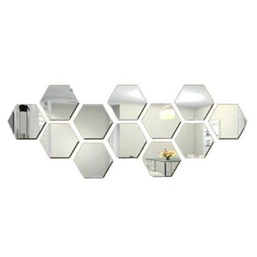Imagem de Espelho Geométrico Hezagonal Bisotê 30x30cm Painel 5 peças - Woodglass