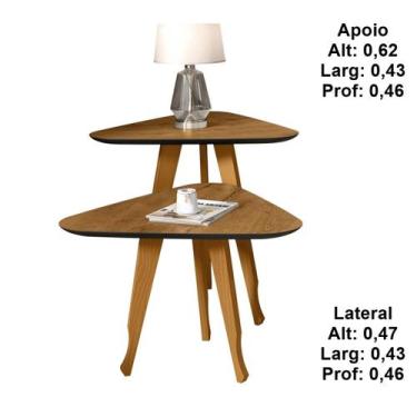 Imagem de Mesa Lateral e Apoio 3 Pontas Plus Pés Madeira Freijó / Preto - Compra