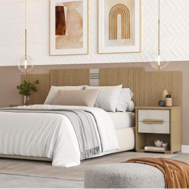 Imagem de Cabeceira Casal com Mesa de Cabeceira 2 Gavetas Angra Móveis Rimo, Car