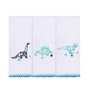 Imagem de Fralda de Boca Paninho de Boca Babete Bordada Para Bebê Com 3 Unidades