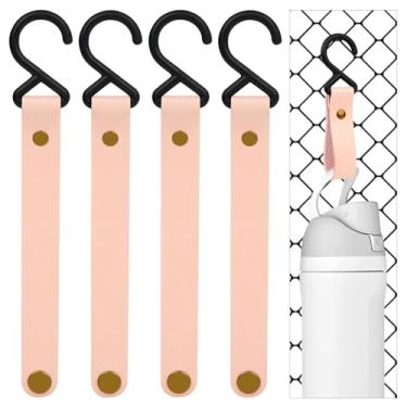 Imagem de Linkidea Pacote com 4 ganchos de cerca para garrafa de água, gancho compatível com Owala FreeSip 680 g/947 ml, Stanley Quick Flip Go 680 g, ganchos em forma de S de couro vegano para acampamento de