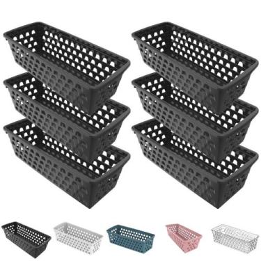 Imagem de Kit 6 Cesto Organizador Multiuso Decorativo Pequeno Comprido p/ Gaveta