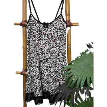 Imagem de Camisola Liganete de Onça Sexy S/ Bojo Estampado e Renda - ROUPA DE DO