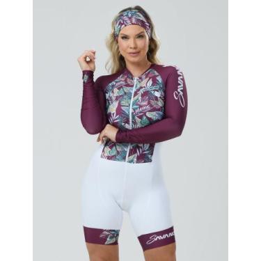 Imagem de Macaquinho De Ciclismo Feminino Manga Longa Jungle Flowers Savancini (