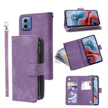 Imagem de Capa carteira compatível com Moto G34 e capa de celular de couro vintage premium com suporte para cartão de crédito para Moto G34 masculino e feminino roxo