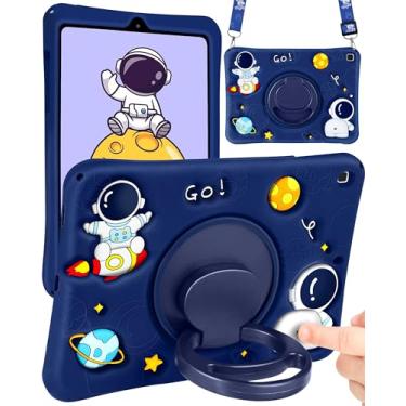 Imagem de Wazzasoft Capa para Samsung Galaxy Tab S6 Lite de 10,4 polegadas para meninos capa fofa de astronauta kawaii 3D Cartoon Spacemen divertida com suporte giratório + alça de silicone macio para Samsung