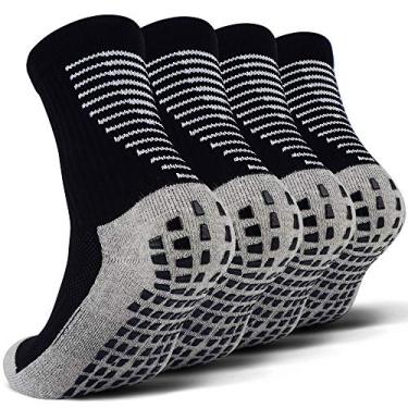 Imagem de JHM Pantufa infantil hospitalar com aderência esportiva para crianças jovens bebês meninos meninas, 4 pares pretos, 4-7 Anos