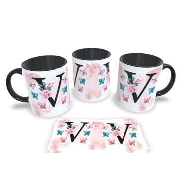 Imagem de Caneca Preta de Porcelana Personalizadas Alfabeto iniciais Nomes (V)