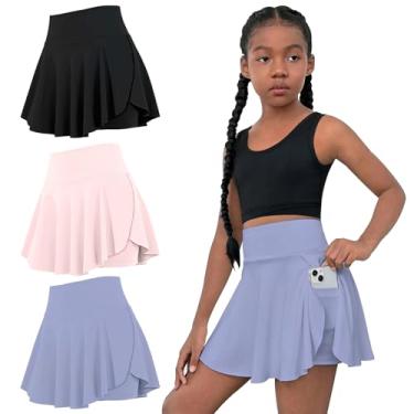 Imagem de OEBLD Saias de tênis atléticas de cintura alta para meninas, com shorts, borboleta, babados, saias escolares com bolsos, Preto/Rosa/Roxo, 7-8 Anos