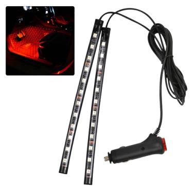 Imagem de Ongfuwu Fita de LED para carro, 12 V 24 luzes LED para atmosfera interior sob o painel, lâmpada decorativa interior automotiva com plugue adaptador de cigarro, acessórios para carro (vermelho,
