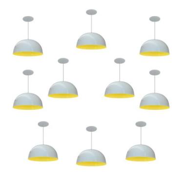 Imagem de Kit 10 Luminária Pendente Meia Lua 24cm Interior Amarelo Com Fiação 11
