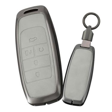 Imagem de HIBEYO Capa de chaveiro compatível com GAC Trumpchi Aion S V Y LX GS7 GS8 GM8 GS5 GA6 GM6 Acessórios de couro e liga de zinco adequada para GAC Trumpchi Key Case Shell com chaveiro Gift-D tipo cinza