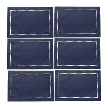 Imagem de Jogo 6 Lugar Americano Azul de Poliester e Linho Natural para Mesa 45x