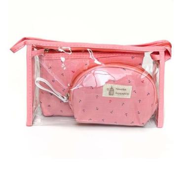 Imagem de Kit Necessaire Make Cosméticos 3 Pçs XNG633 - Handmade, Rosa