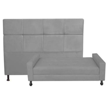 Imagem de Kit Félix com Cabeceira Damares 1,60 cm Queen Size Baú Quarto Sala Sue