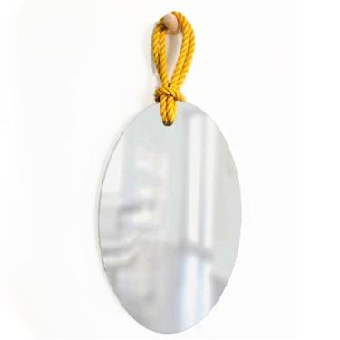 Imagem de Espelho Decorativo Hole Alça Sisal Amarela 60X40 cm Oval - e2g Design