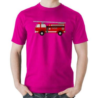 Imagem de Camiseta Algodão Caminhão de Bombeiro - Foca na Moda, Rosa, GG