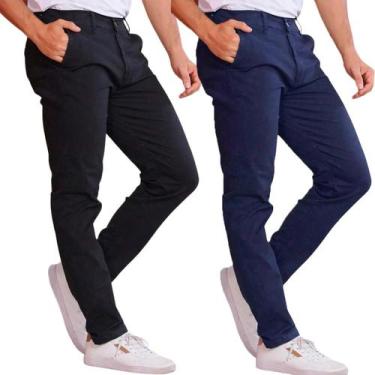 Imagem de Kit 2 Calça de Sarja Preta e Azul-Marinho Corte Alfaiataria Masculina 