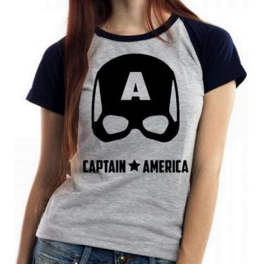 Imagem de Camiseta Baby Look Blusa Feminina Capitão América  Máscara Black - Emp