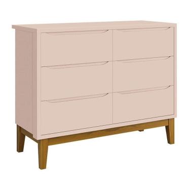 Imagem de Cômoda Infantil Classic 6 Gavetas Rosa Fosco Com Pés Amadeirado Reller Móveis Rosa Fosco
