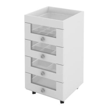 Imagem de Carrinho Organizador de Maquiagem 4 Gavetas PE2009 Branco Tecno Mobili