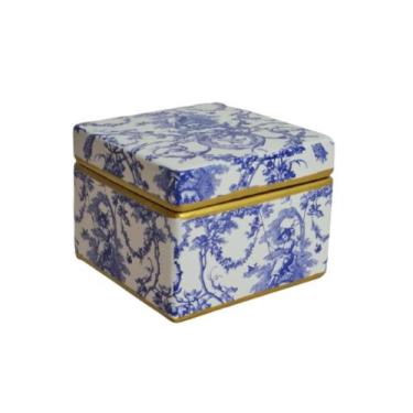 Imagem de Potiche Caixa Azul e Branco Filete Dourado Formosa - LUXdecor Casa e J
