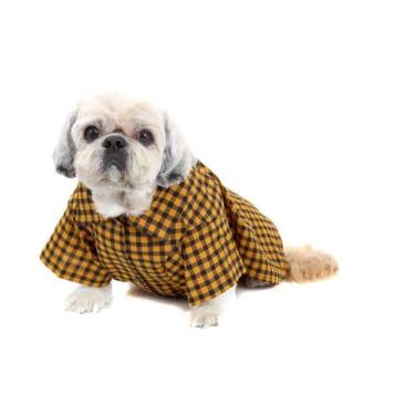 Imagem de Camisa Xadrez para Cachorro e Gato Pet - Bichinho Chic, Amarelo, 1