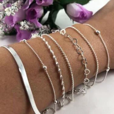 Imagem de 7 Pulseiras Prata 925 Laminada Bolinha Elo C/ Extensor - Lojas La&Ny ,