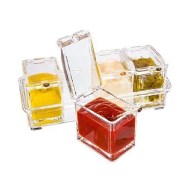 Imagem de Porta Tempero Separa 4 Acompanhamentos C/ Mini Colher Acrilico Cozinha