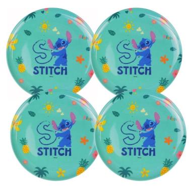 Imagem de Jogo 4 Pratos Raso Refeição Infantil Melamina 20cm Stitch Disney - Tuut