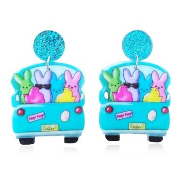 Imagem de Zhang shine Brincos de Dia da Páscoa para Mulheres, Fofos Feliz Páscoa Coelho Caminhão, Brincos de Acrílico Colorido, Pingente de Coelhinho, Decorações de Primavera e Páscoa para Meninas Adolescentes