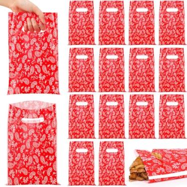 Imagem de Thenshop 100 unidades de sacos de bandana ocidental, sacos de presente de plástico, bandana vermelha, sacos de petiscos, sacos de celofane, sacos de guloseimas, sacos de mercadorias de plástico a