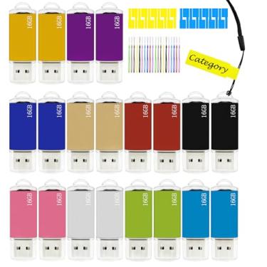 Imagem de Pen Drive USB Nicepicten 16 GB Armazenamento USB 2.0 Unidades de Polegar Pacote com 20 Unidades USB Jump Drive 16 GB Pendrive Chave USB com Indicadores LED, 20 Peças de Cordões e Etiquetas Coloridas