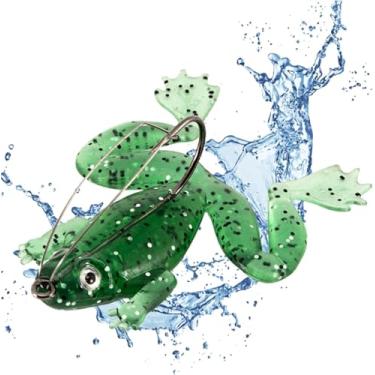 Imagem de Iscas de sapo verde claro para pesca de robalo, sapo de água superior, isca realista de baixo realista isca flutuante suave isca de baixo artificial para lúcio água salgada truta robalo de água doce,