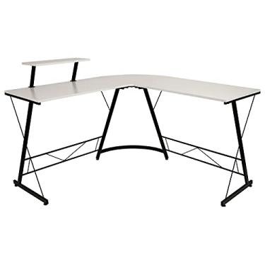 Imagem de Flash Furniture Mesa de canto – mesa de jogos em forma de L com prateleira de monitor – mesa de computador de 2 camadas de 72 polegadas, mesa de canto para escritório em casa, fácil de montar