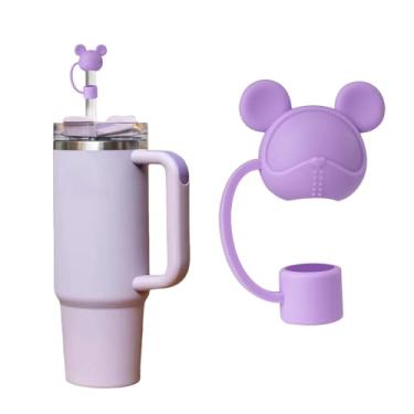 Imagem de Lindo ursinho de pelúcia de silicone para Stanley 30 e 1,134 g, tampa de palha à prova de respingos, tampa de palha reutilizável, capas de ponta de canudo de 10 mm para Stanle (roxo)