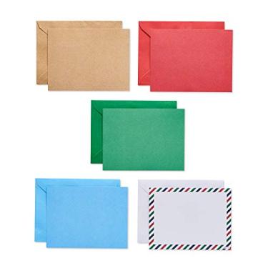 Imagem de American Greetings Cartões de Natal em branco com envelopes, Kraft, vermelho, verde e azul (200 unidades)