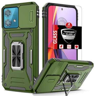 Imagem de FRLMOOES Capa para Motorola Moto G84 com 2 protetores de tela, capa de câmera deslizante integrada + anel de suporte de 360° para capa de telefone G84 à prova de choque, antiarranhões, proteção