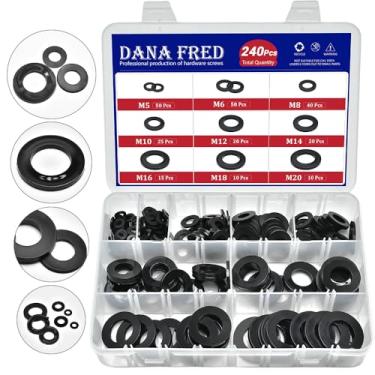 Imagem de Arruela grande plana de nylon redonda com espaçador de plástico transparente e armação de espessura, anel de vedação padrão de ferragens para parafusos, kit de sortimento de parafusos, 240 peças, M5 M6 M8 M10 M12 M14 M16 M18 M20 Preto