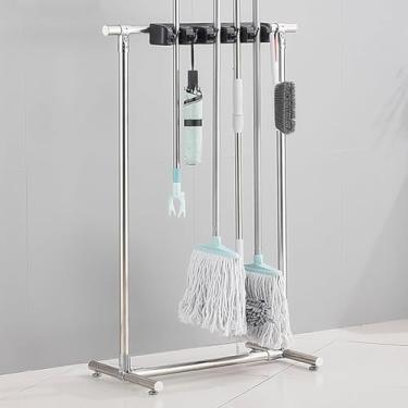 Imagem de Suporte para esfregão e vassoura de metal resistente, carrinho de limpeza multifuncional para estação de limpeza e organizador de ferramentas, para escolas de garagem de jardim, hospitais, f