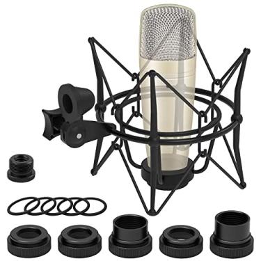 Imagem de Geekria Suporte de microfone para criadores, adaptador de suspensão antivibração compatível com CAD GXL2200, Nady SCM-800, Behringer C-1, Marantz, TZ Clipe de suporte de microfone (preto/metal)