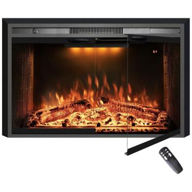 Imagem de Lareira Elétrica de Embutir A69x101L cm com Controle Remoto, Porta de Vidro, Tela de Malha, Som de Crepitação de Fogo, 3 Cores de Chamas