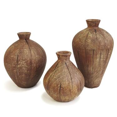 Imagem de Kit Vasos Decorativos em Poliresina Amadeirado 3pçs