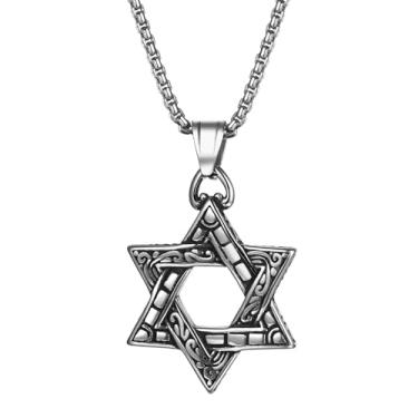 Imagem de OIDEA Colar de estrela de Davi para homens: colar com pingente hexagonal de aço inoxidável prata e amuleto religioso, joias presentes para homens e mulheres, Aço inoxidável, Sem Pedra Preciosa
