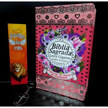 Imagem de Bíblia letra grande avivada corinhos laminada rosa kit - CPP (CASA PUB
